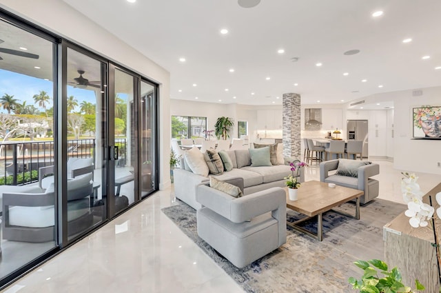 800 Andrews Ave Unit 9, Delray Beach, FL 33483 - living area featuring marble finish floor and recessed lighting