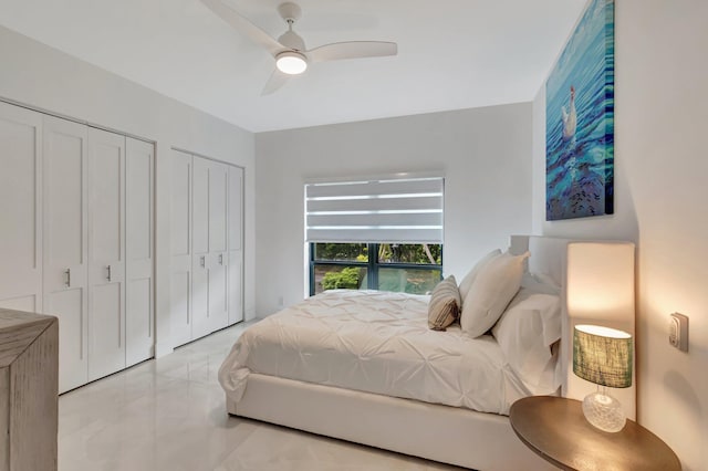 800 Andrews Ave Unit 9, Delray Beach, FL 33483 - bedroom with light tile patterned floors, multiple closets, and ceiling fan