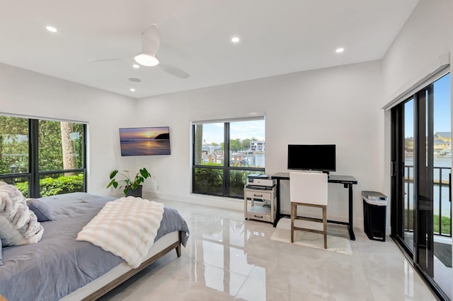 800 Andrews Ave Unit 9, Delray Beach, FL 33483 - tiled bedroom featuring multiple windows, a ceiling fan, and recessed lighting