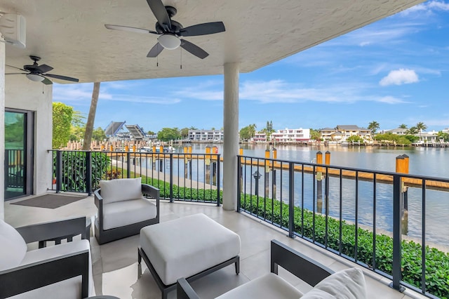 800 Andrews Ave Unit 9, Delray Beach, FL 33483 - balcony with a ceiling fan, a water view, and outdoor lounge area