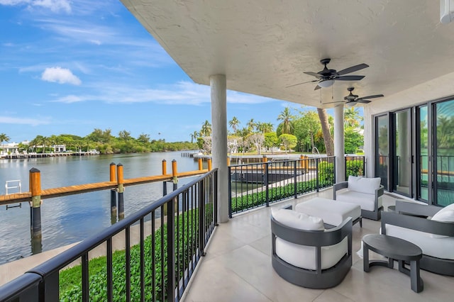 800 Andrews Ave Unit 9, Delray Beach, FL 33483 - view of patio / terrace featuring a water view, a balcony, and ceiling fan