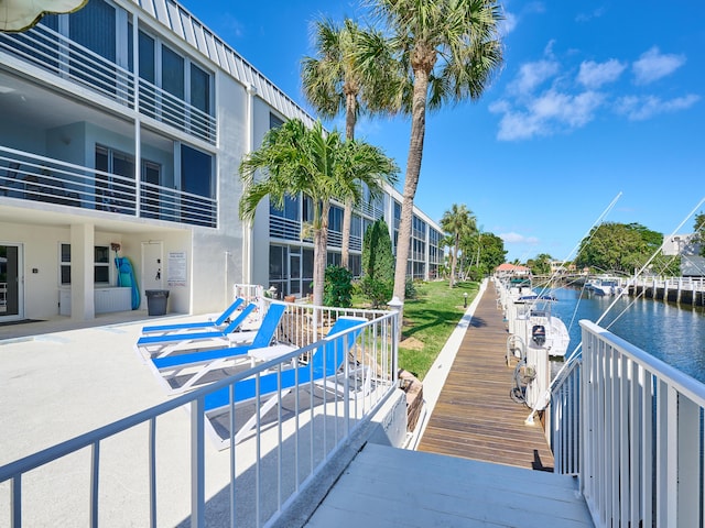 exterior space with a water view