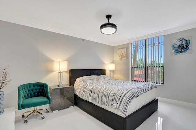 bedroom with crown molding