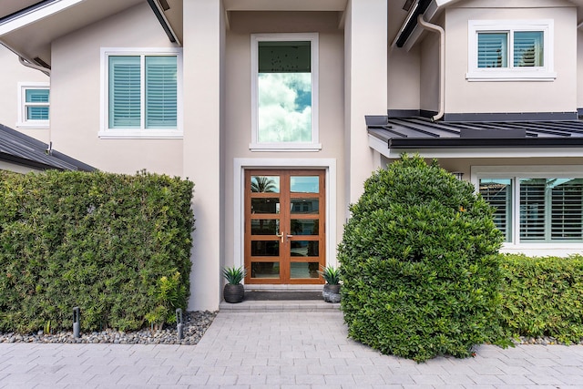 property entrance with french doors