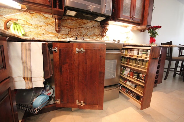 interior space featuring light stone countertops