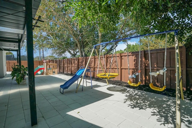 view of play area with a patio area