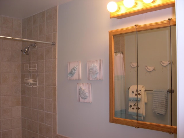 bathroom with a shower with curtain