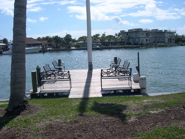 dock area with a water view