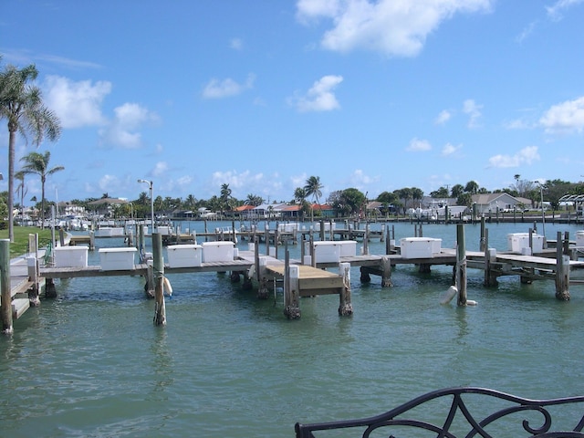 view of dock with a water view