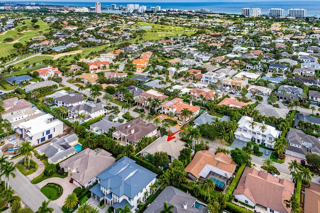 bird's eye view featuring a water view