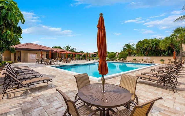 pool featuring a patio area and fence