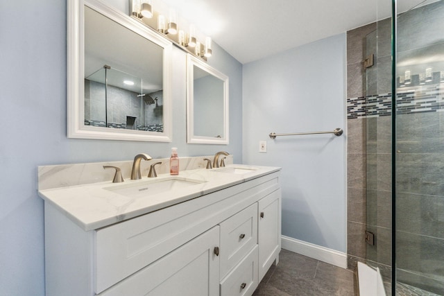 bathroom featuring vanity and walk in shower