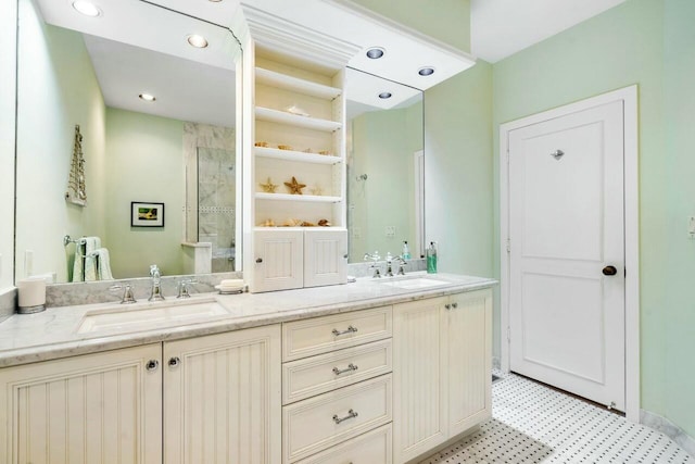 bathroom featuring vanity and walk in shower