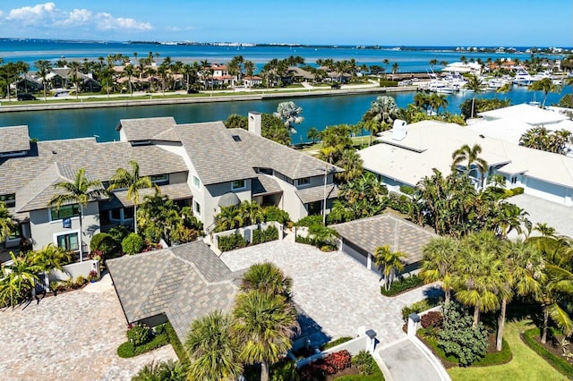 aerial view featuring a water view