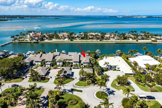 aerial view featuring a water view