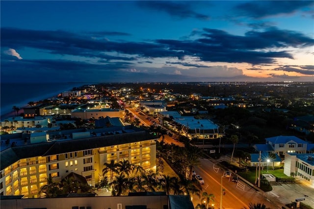 view of aerial view at dusk