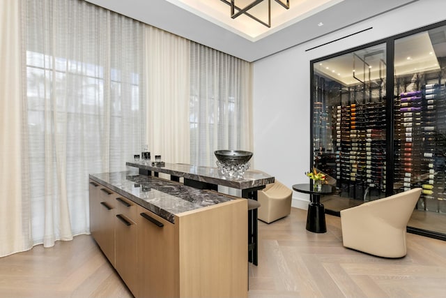 wine area featuring light parquet floors