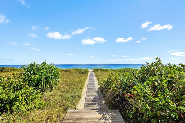 property view of water with a beach view