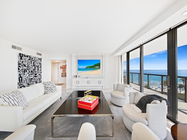 living room with a water view