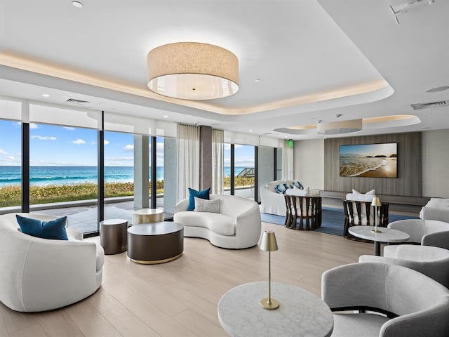 lobby with a water view and a beach view