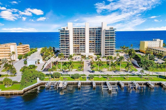 aerial view with a water view