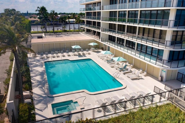 view of pool featuring a patio