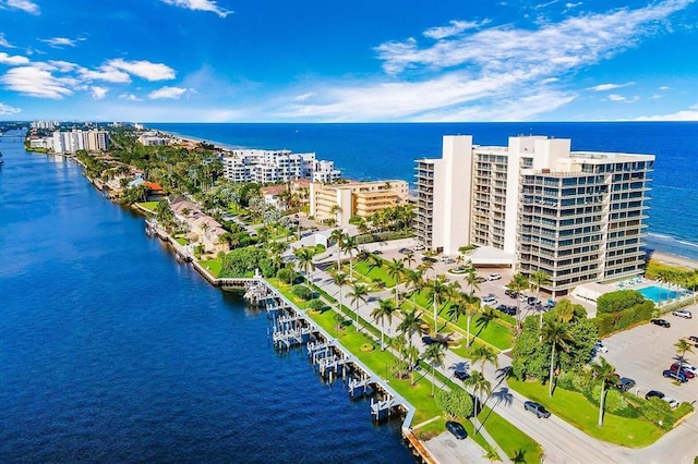 aerial view with a water view