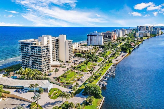 drone / aerial view featuring a water view