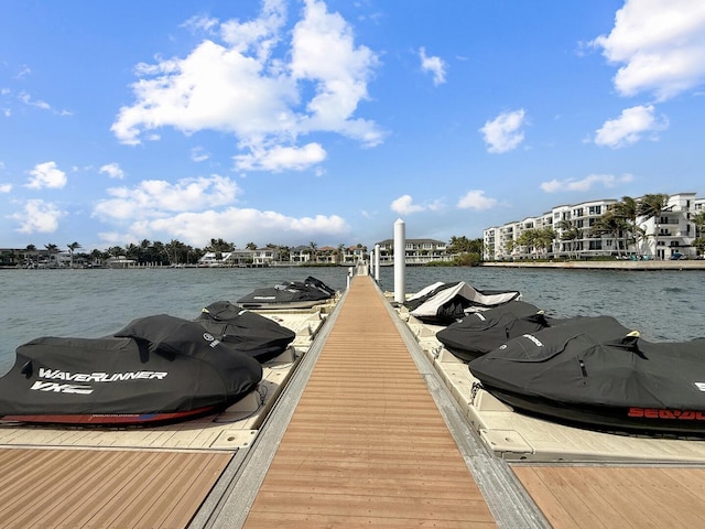 view of dock with a water view