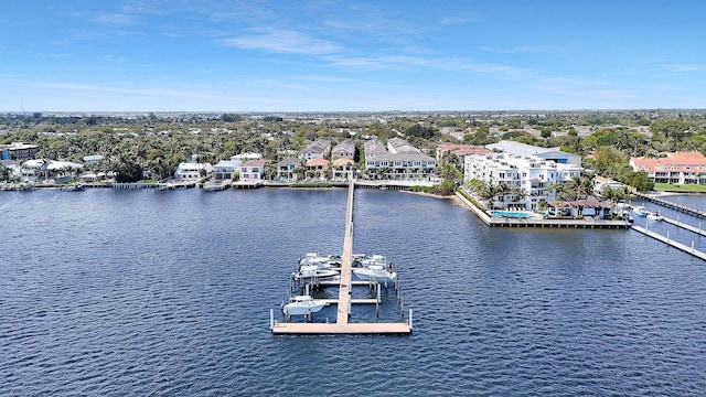 aerial view featuring a residential view and a water view