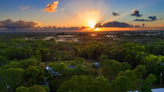 view of aerial view at dusk