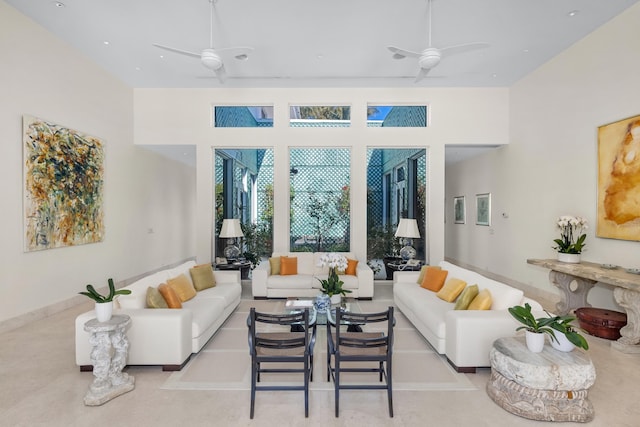 living room with ceiling fan