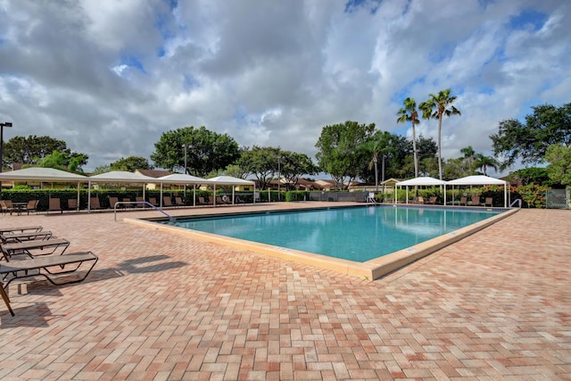 view of swimming pool with a patio area