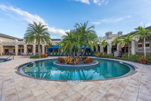 view of swimming pool with a patio