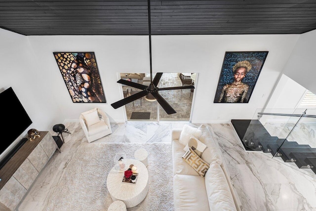 interior space with a ceiling fan