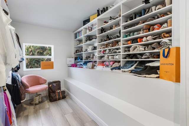 walk in closet with wood finished floors