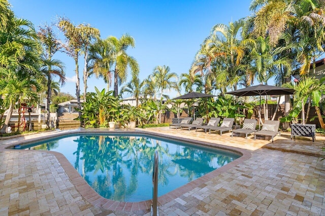 outdoor pool with a patio