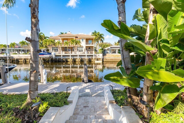 view of dock featuring a water view