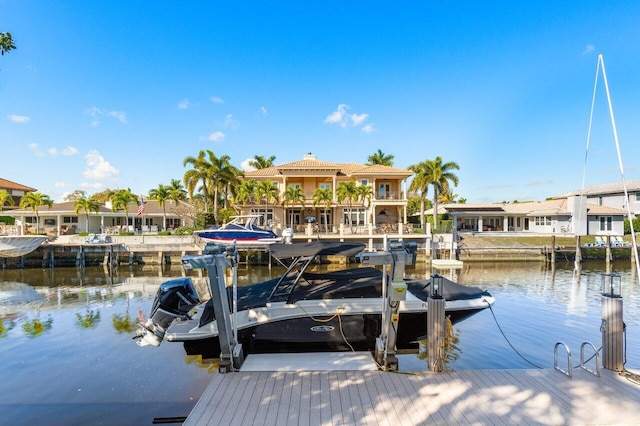 dock area with a water view