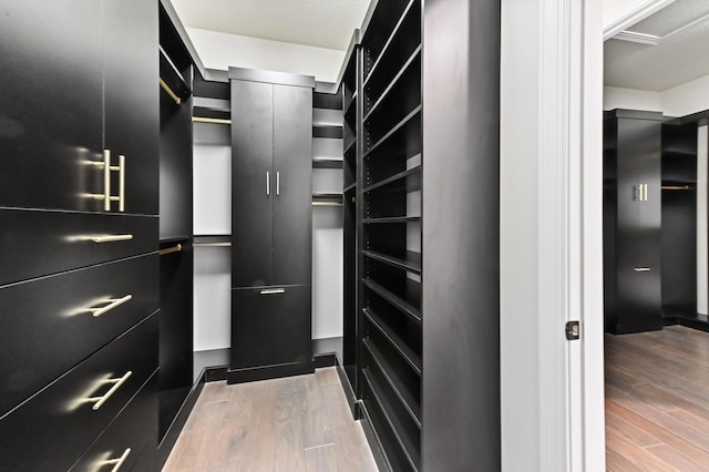 walk in closet with wood finished floors