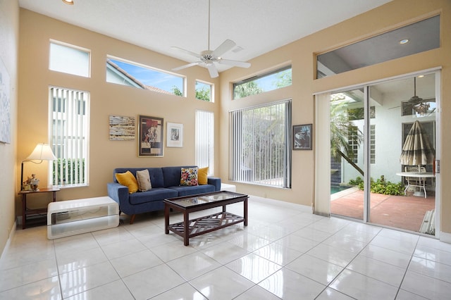 interior space featuring a ceiling fan