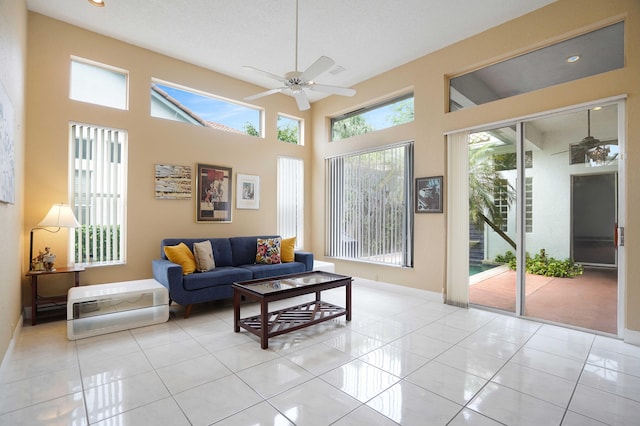 interior space featuring a ceiling fan