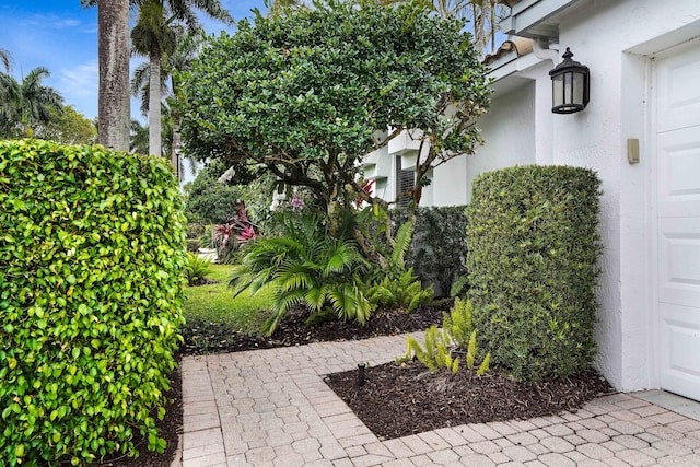 view of yard with a garage