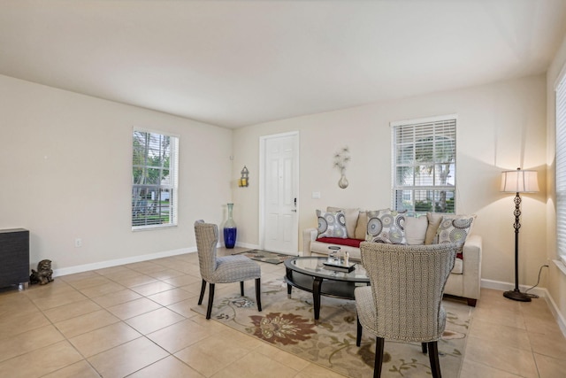 living room featuring light tile patterned floors