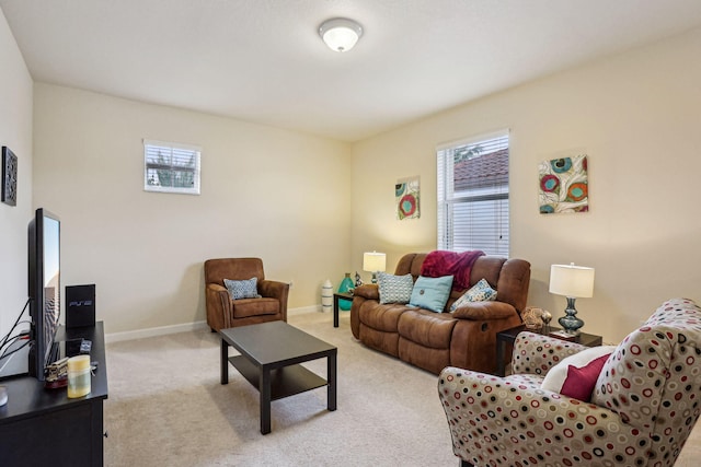 living room featuring light colored carpet