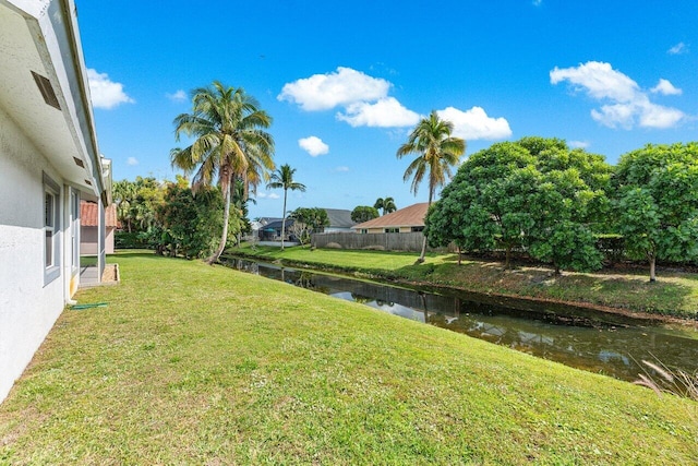 view of yard with a water view