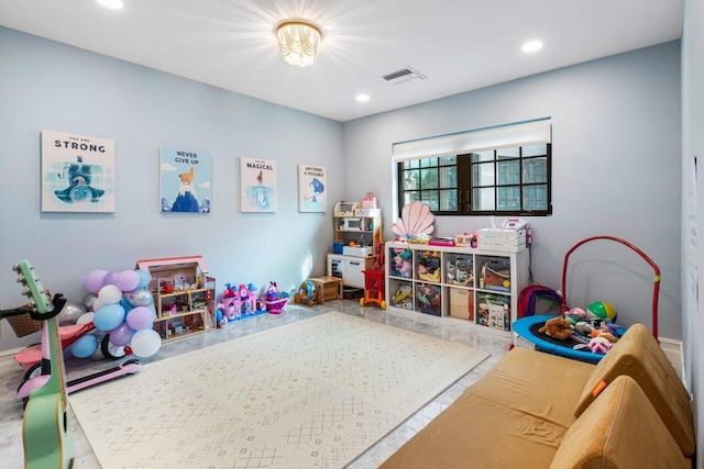 playroom with visible vents and recessed lighting