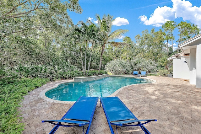 outdoor pool with a patio area