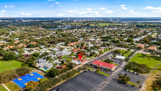 aerial view featuring a water view