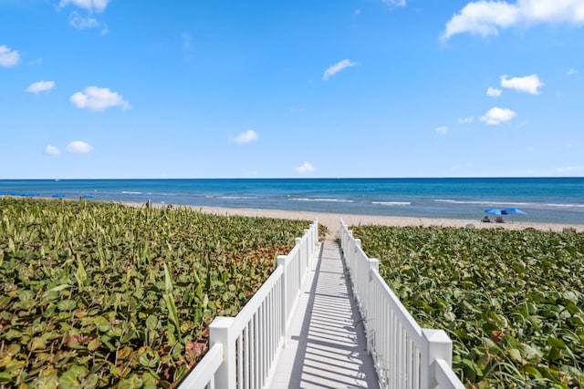 property view of water featuring a view of the beach